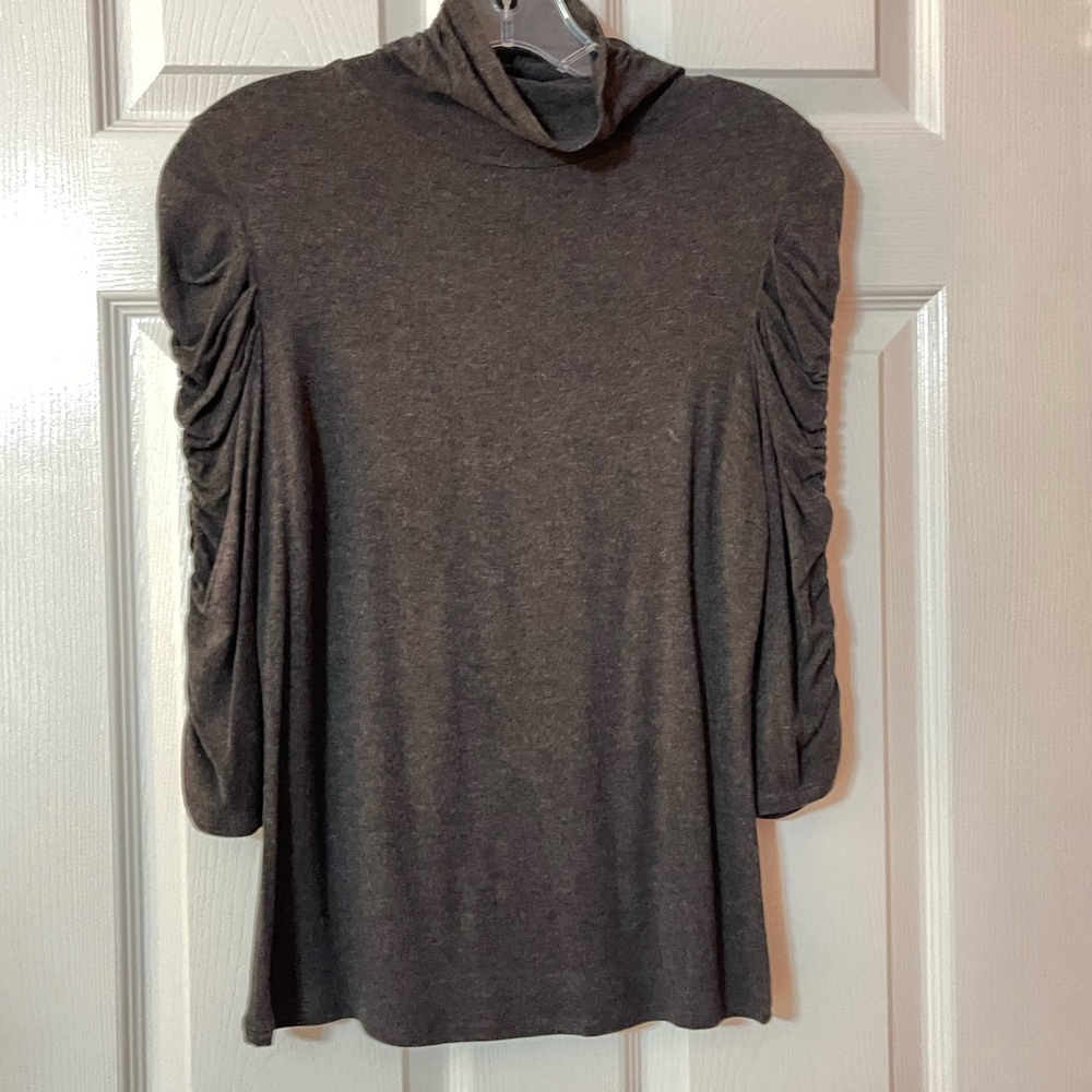 Etcetera 3/4 Length Sleeve Gray Ruched Sleeve Mock Turtle Neck